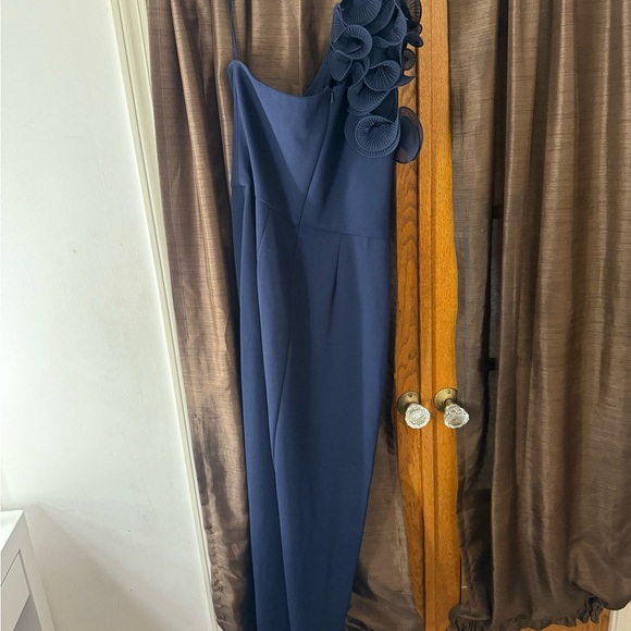 Xscape Marianna Navy One Shoulder Scuba Crepe Gown Size 8 Formal Dress - Picture 7 of 11